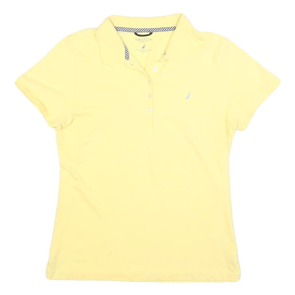 NAUTICA Womens Yellow Short Sleeve Plain Polo Shirt L Cotton Blend Classic