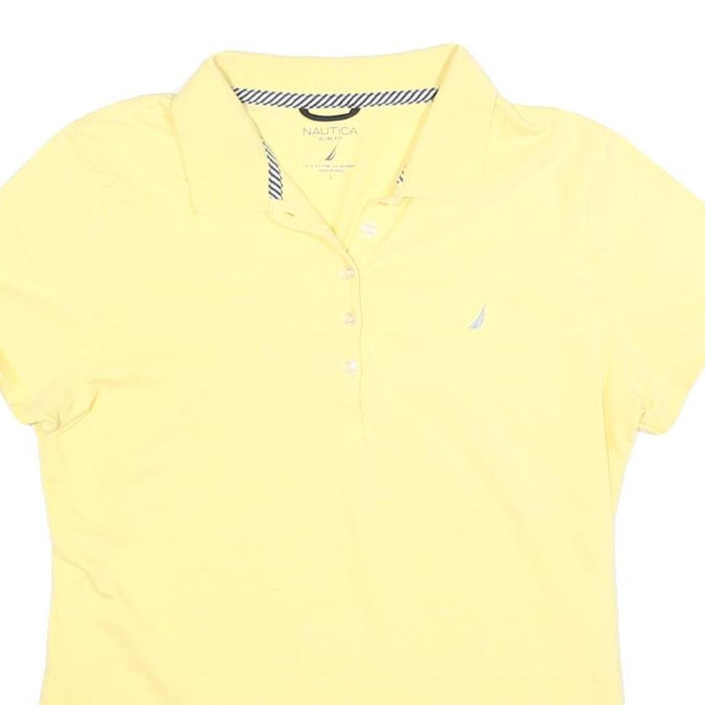 NAUTICA Womens Yellow Short Sleeve Plain Polo Shirt L Cotton Blend Classic