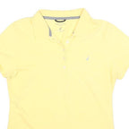 NAUTICA Womens Yellow Short Sleeve Plain Polo Shirt L Cotton Blend Classic