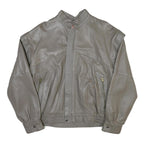 Mens Grey Leather Bomber Jacket M Smooth Plain Zipped Pockets Style