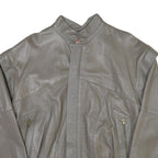Mens Grey Leather Bomber Jacket M Smooth Plain Zipped Pockets Style