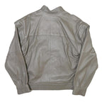 Mens Grey Leather Bomber Jacket M Smooth Plain Zipped Pockets Style