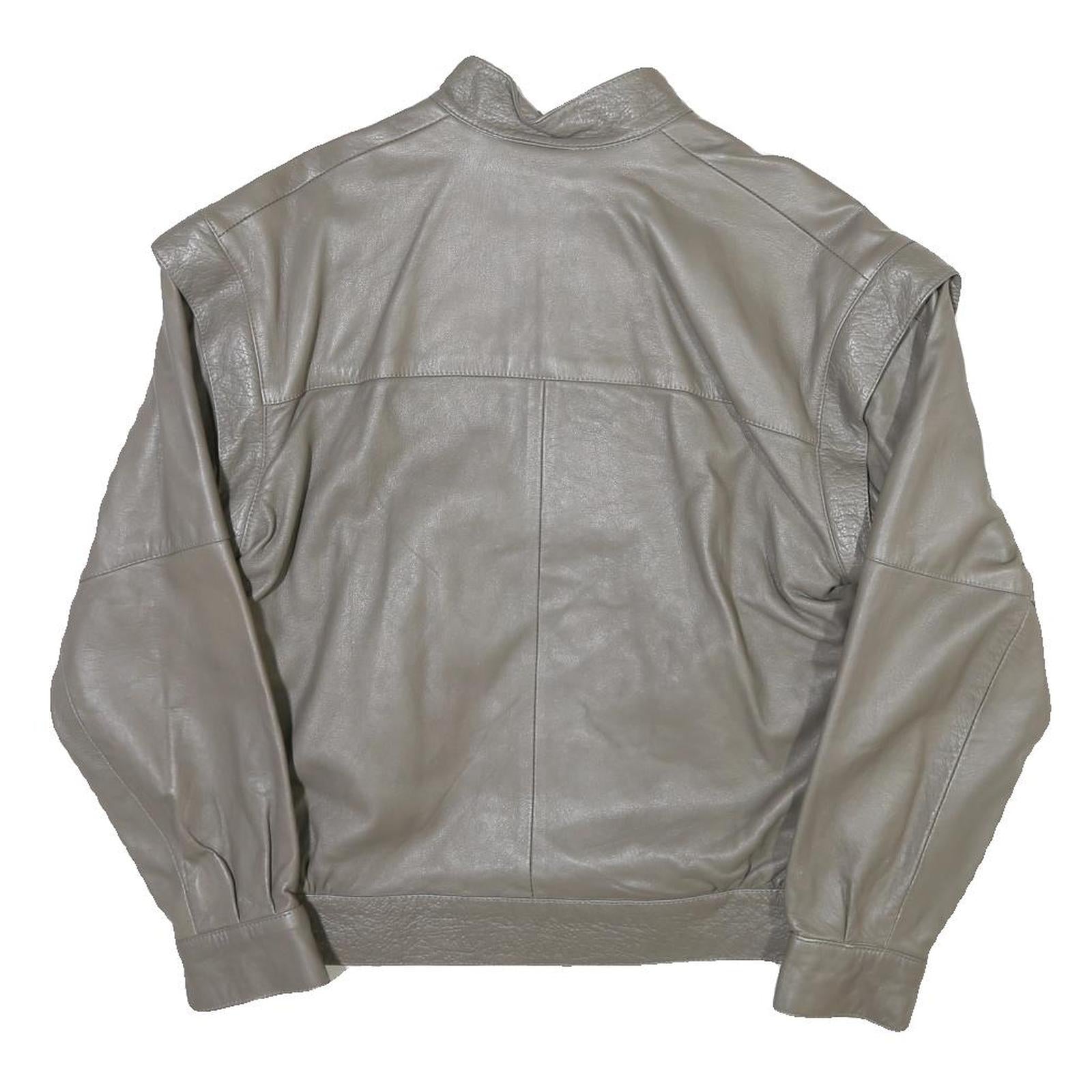 Mens Grey Leather Bomber Jacket M Smooth Plain Zipped Pockets Style