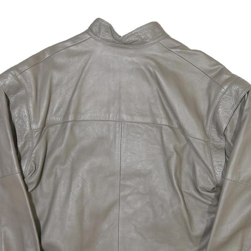 Mens Grey Leather Bomber Jacket M Smooth Plain Zipped Pockets Style