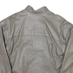 Mens Grey Leather Bomber Jacket M Smooth Plain Zipped Pockets Style