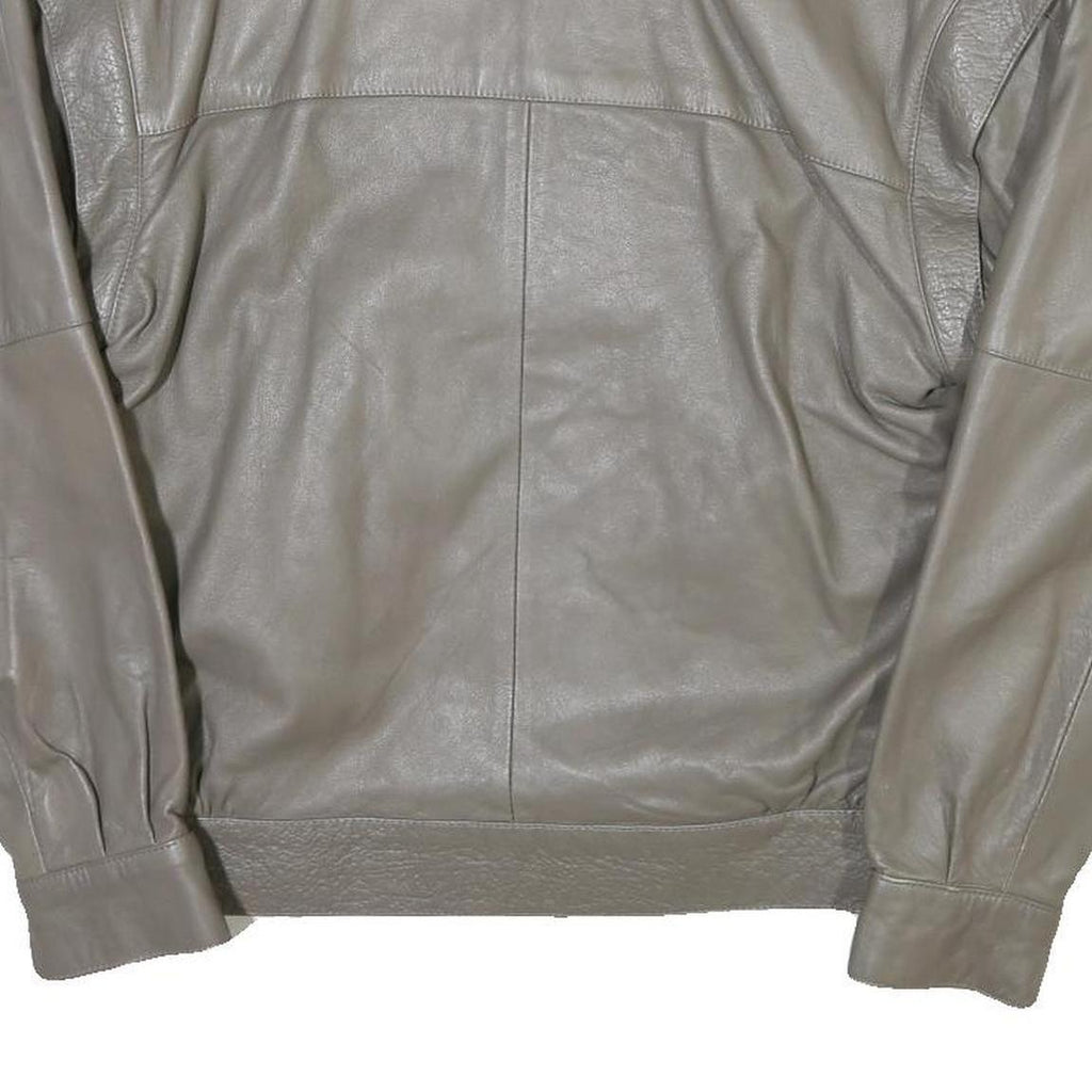 Mens Grey Leather Bomber Jacket M Smooth Plain Zipped Pockets Style
