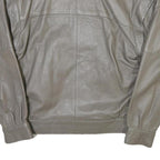 Mens Grey Leather Bomber Jacket M Smooth Plain Zipped Pockets Style