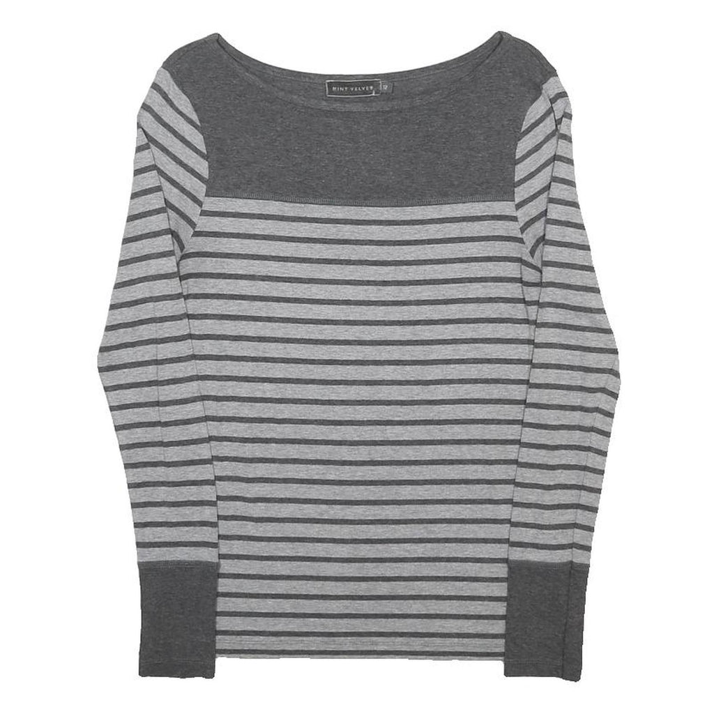 MINT VELVET Womens Grey Stripe Boat Neck Long Sleeve Top UK 12