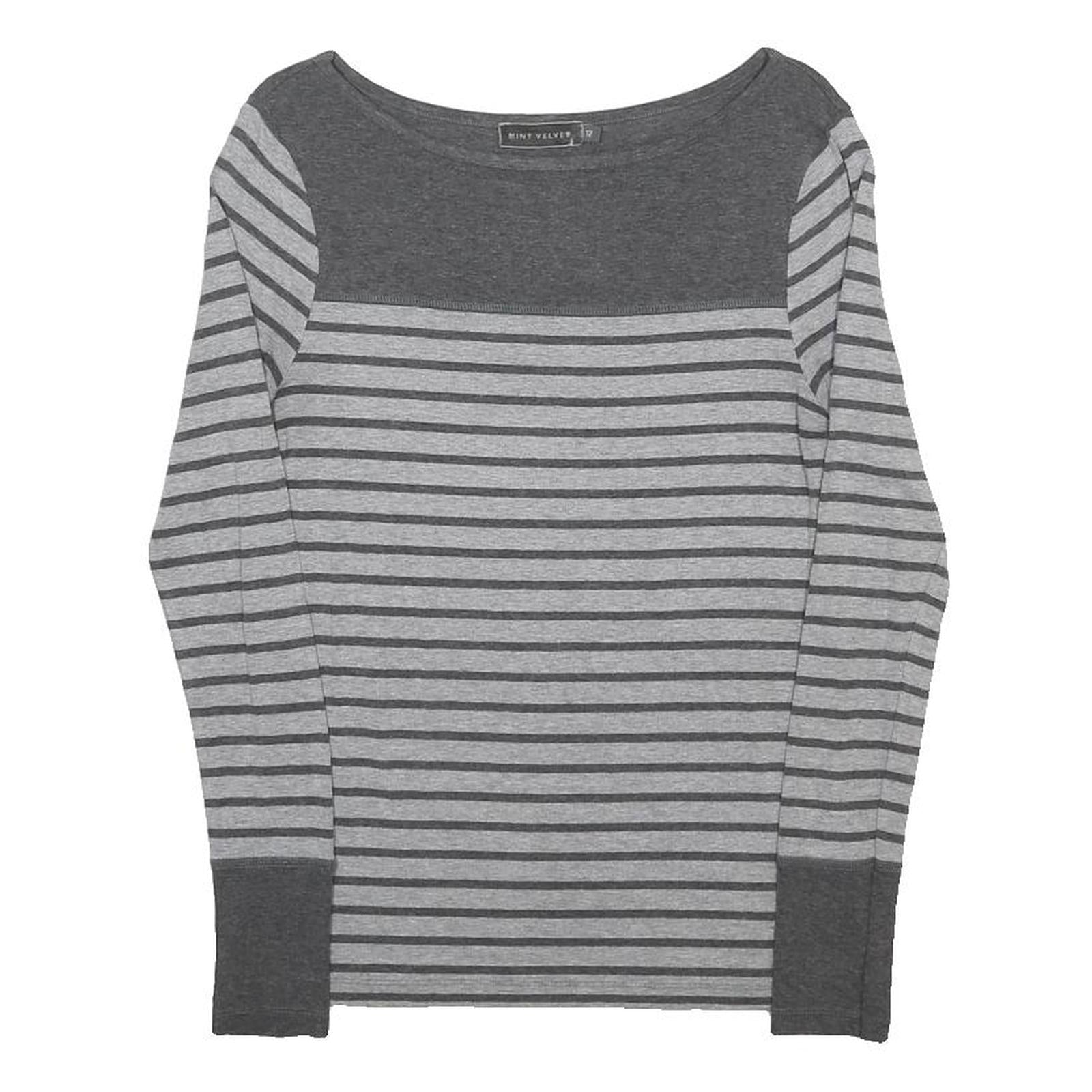 MINT VELVET Womens Grey Stripe Boat Neck Long Sleeve Top UK 12