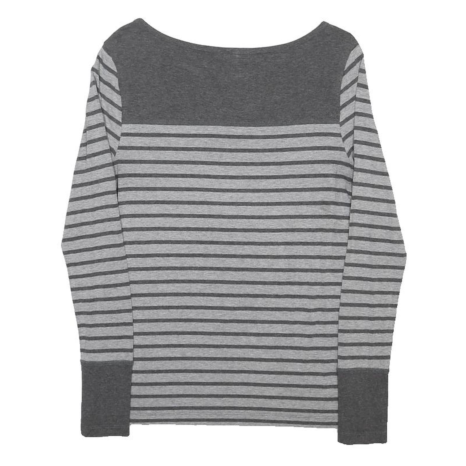 MINT VELVET Womens Grey Stripe Boat Neck Long Sleeve Top UK 12
