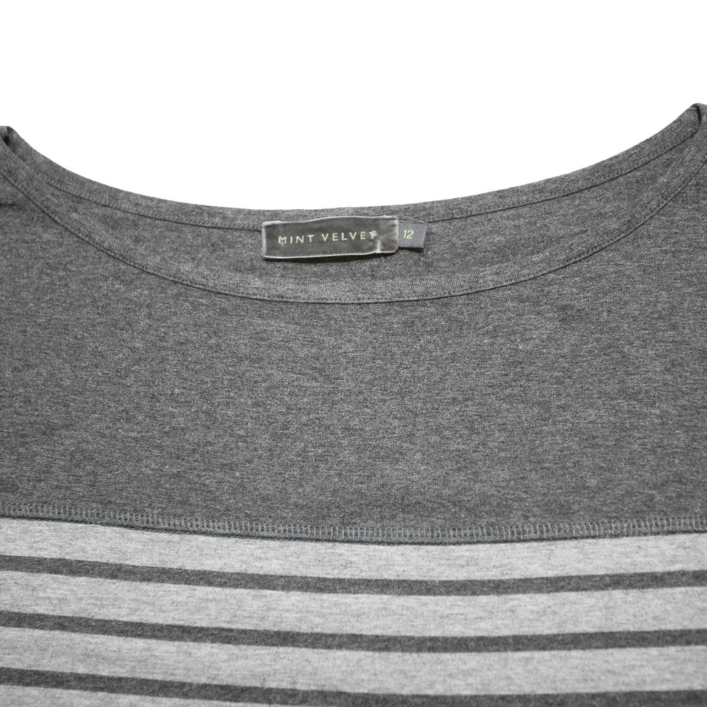 MINT VELVET Womens Grey Stripe Boat Neck Long Sleeve Top UK 12