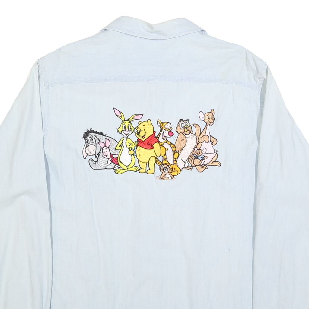 Womens Light Blue Cotton Shirt L Winnie The Pooh Characters Print Casual Relaxed