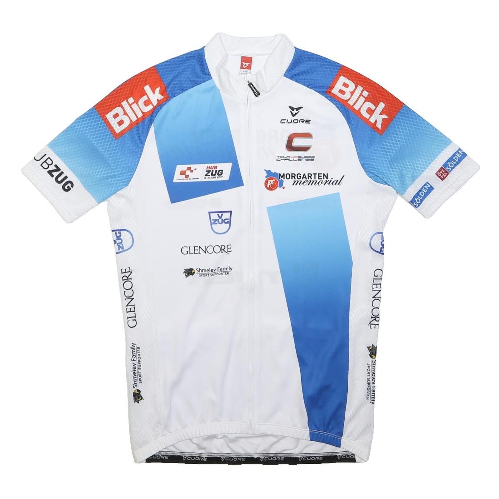 CUORE Mens White & Blue Cycling Jersey M Short Sleeve Crew Neck Blick Glencore