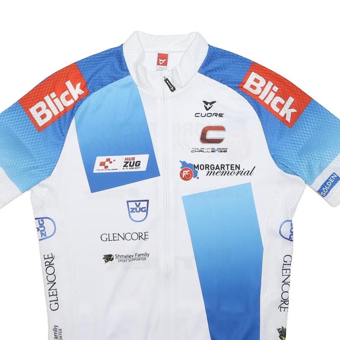 CUORE Mens White & Blue Cycling Jersey M Short Sleeve Crew Neck Blick Glencore
