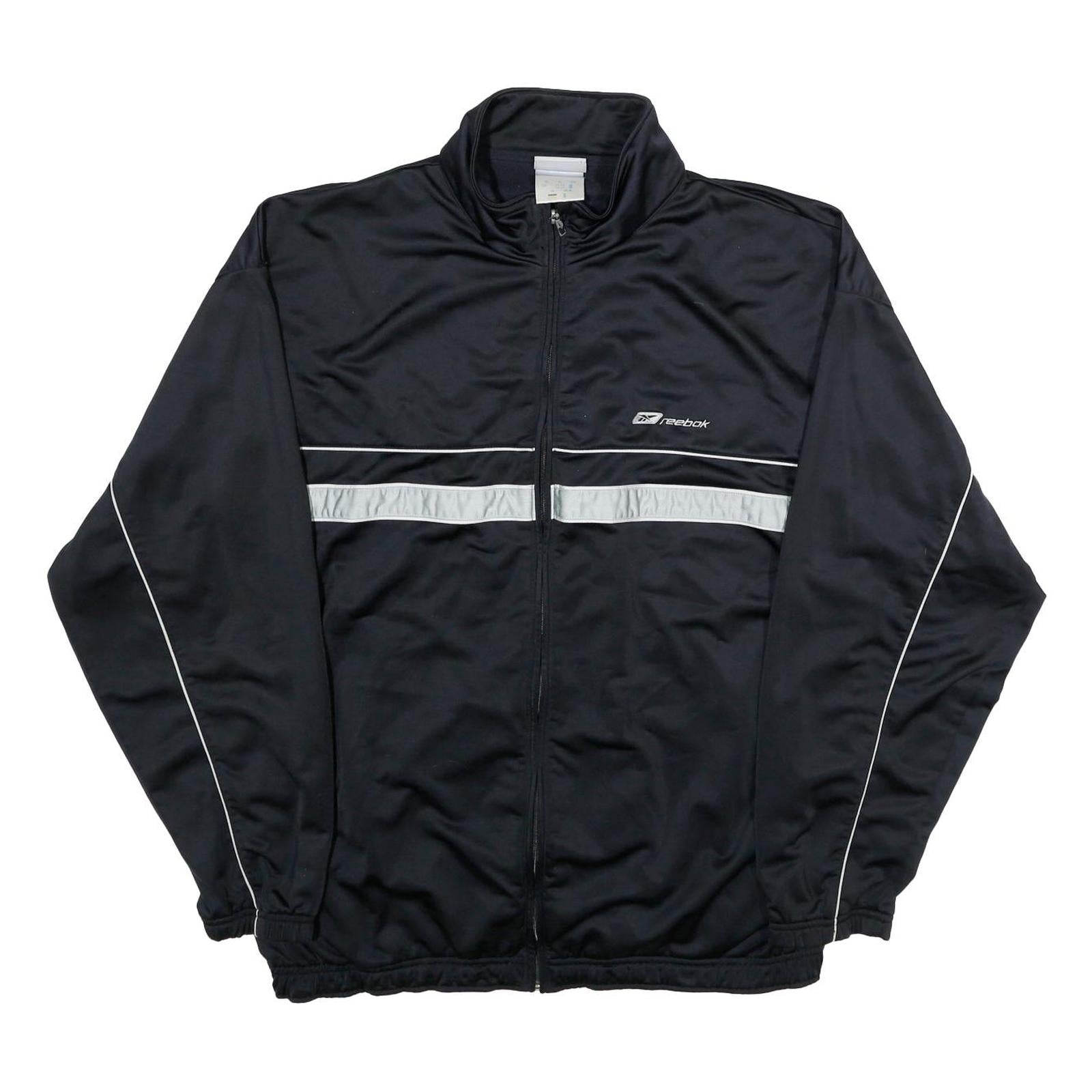 REEBOK Mens Black & Silver Zip Up Jacket 2XL Polyester Track Sportswear