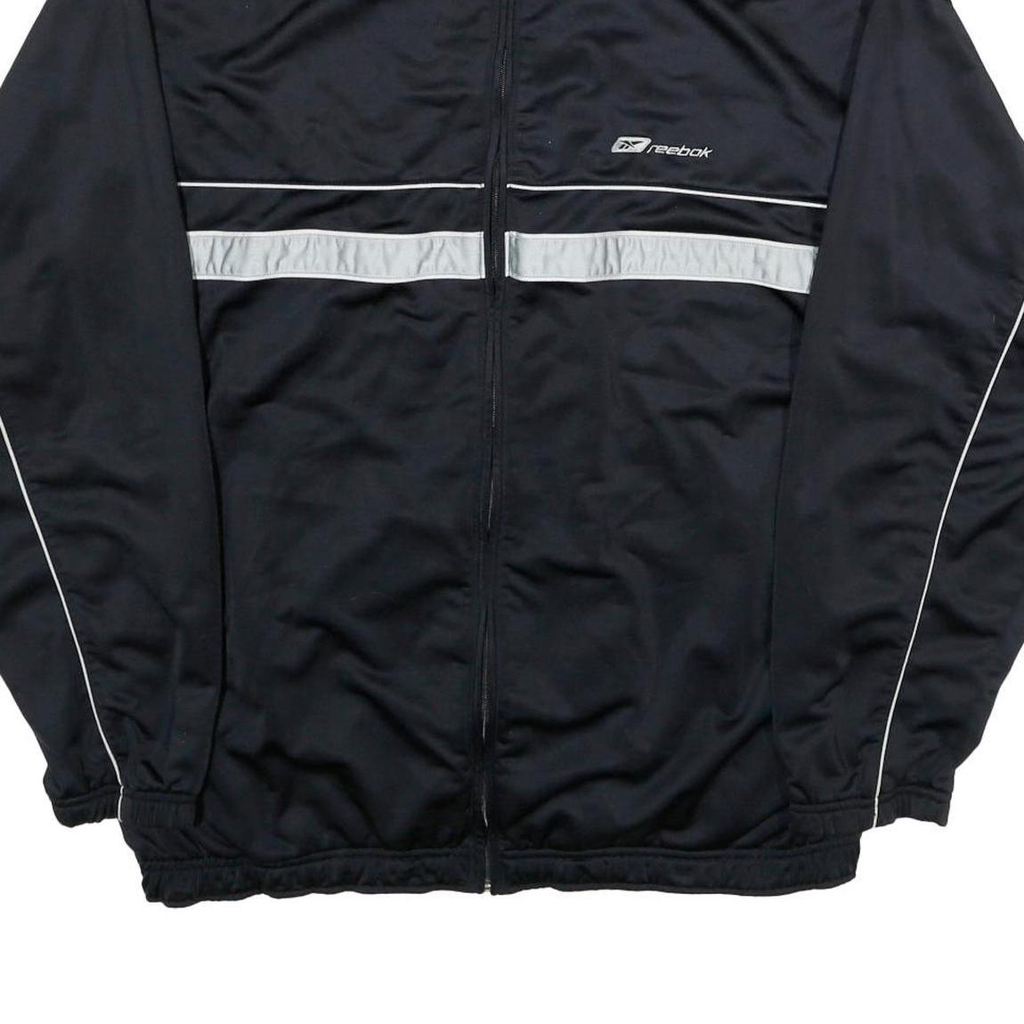 REEBOK Mens Black & Silver Zip Up Jacket 2XL Polyester Track Sportswear