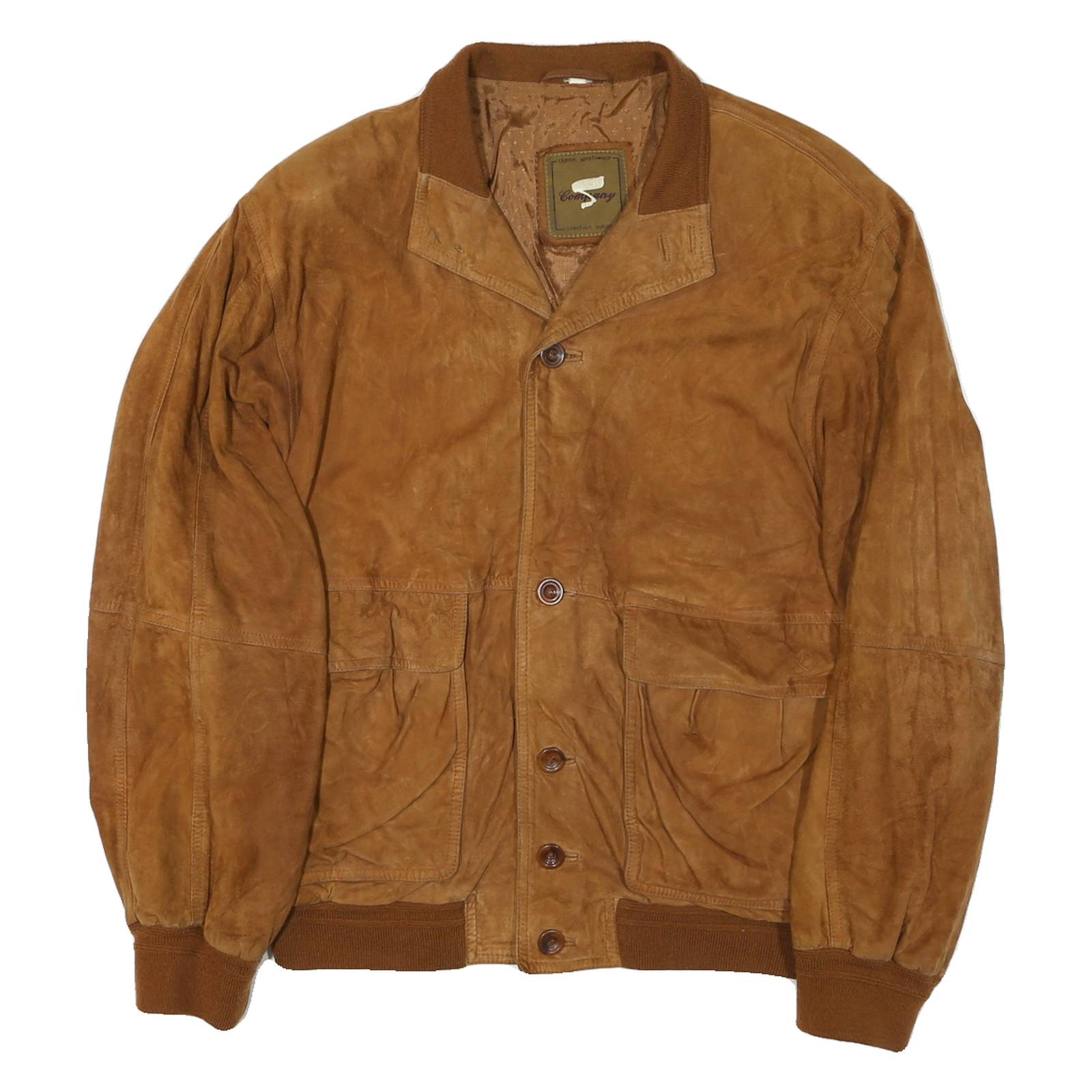Mens Brown Bomber Jacket L Synthetic Plain Button Closure Casual Outerwear