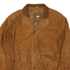 Mens Brown Bomber Jacket L Synthetic Plain Button Closure Casual Outerwear