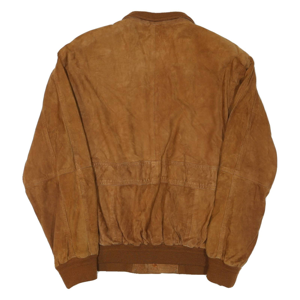 Mens Brown Bomber Jacket L Synthetic Plain Button Closure Casual Outerwear