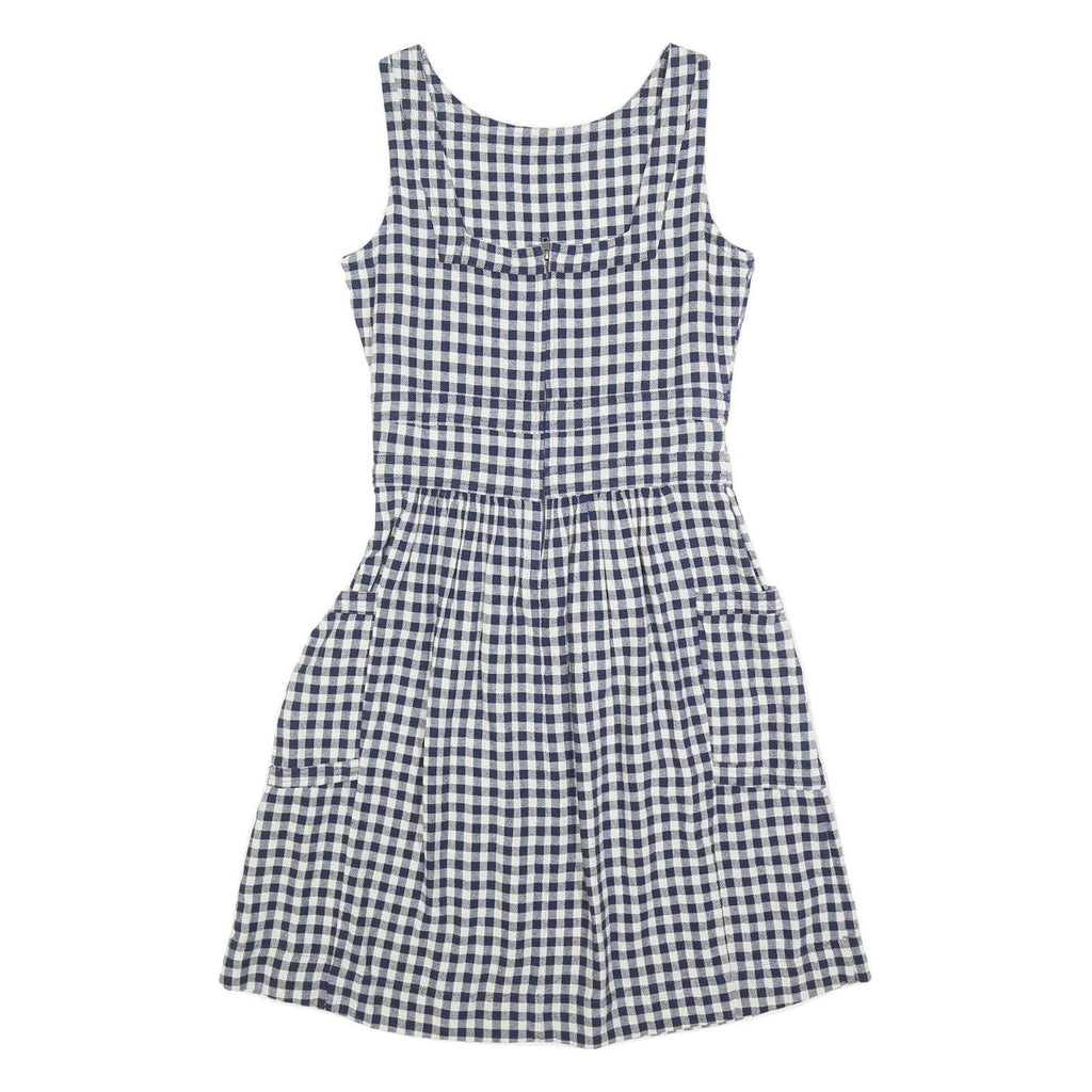 FAT FACE Womens Blue & White Gingham Cotton Blend Day Dress Sleeveless UK 8