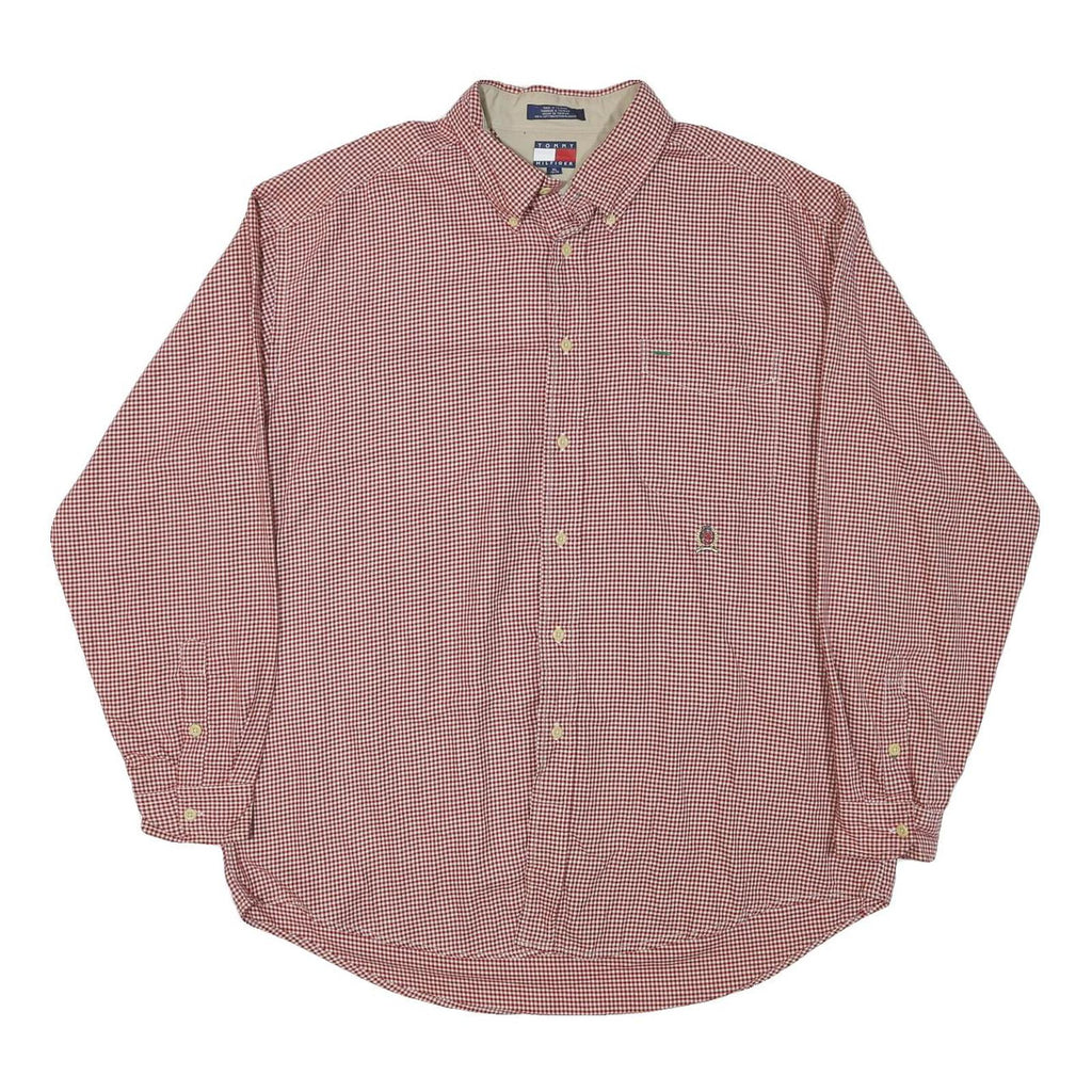 TOMMY HILFIGER Mens Red & White Check Shirt XL Casual Cotton Blend Long Sleeve