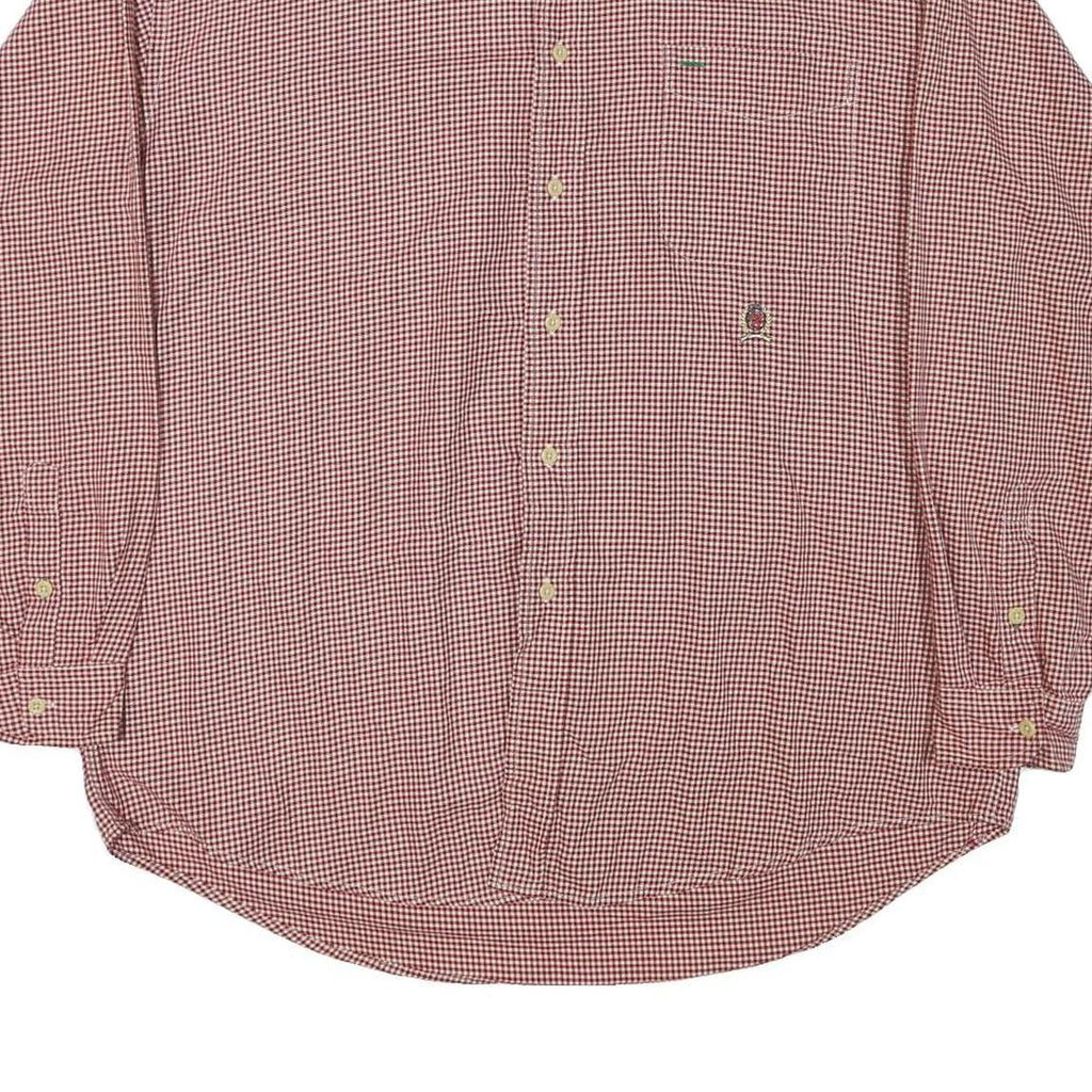 TOMMY HILFIGER Mens Red & White Check Shirt XL Casual Cotton Blend Long Sleeve