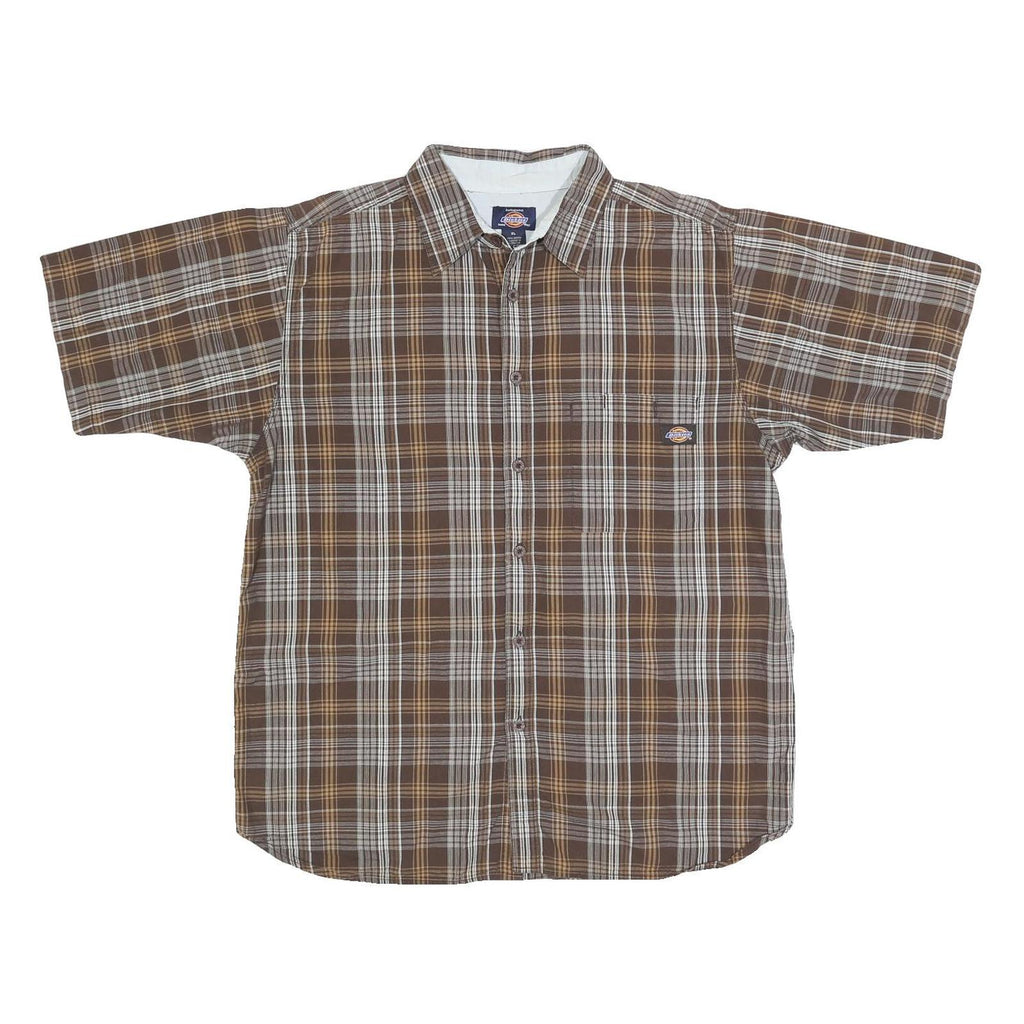 DICKIES Mens Brown & Beige Plaid Shirt XL Workwear Cotton Casual Button-Up