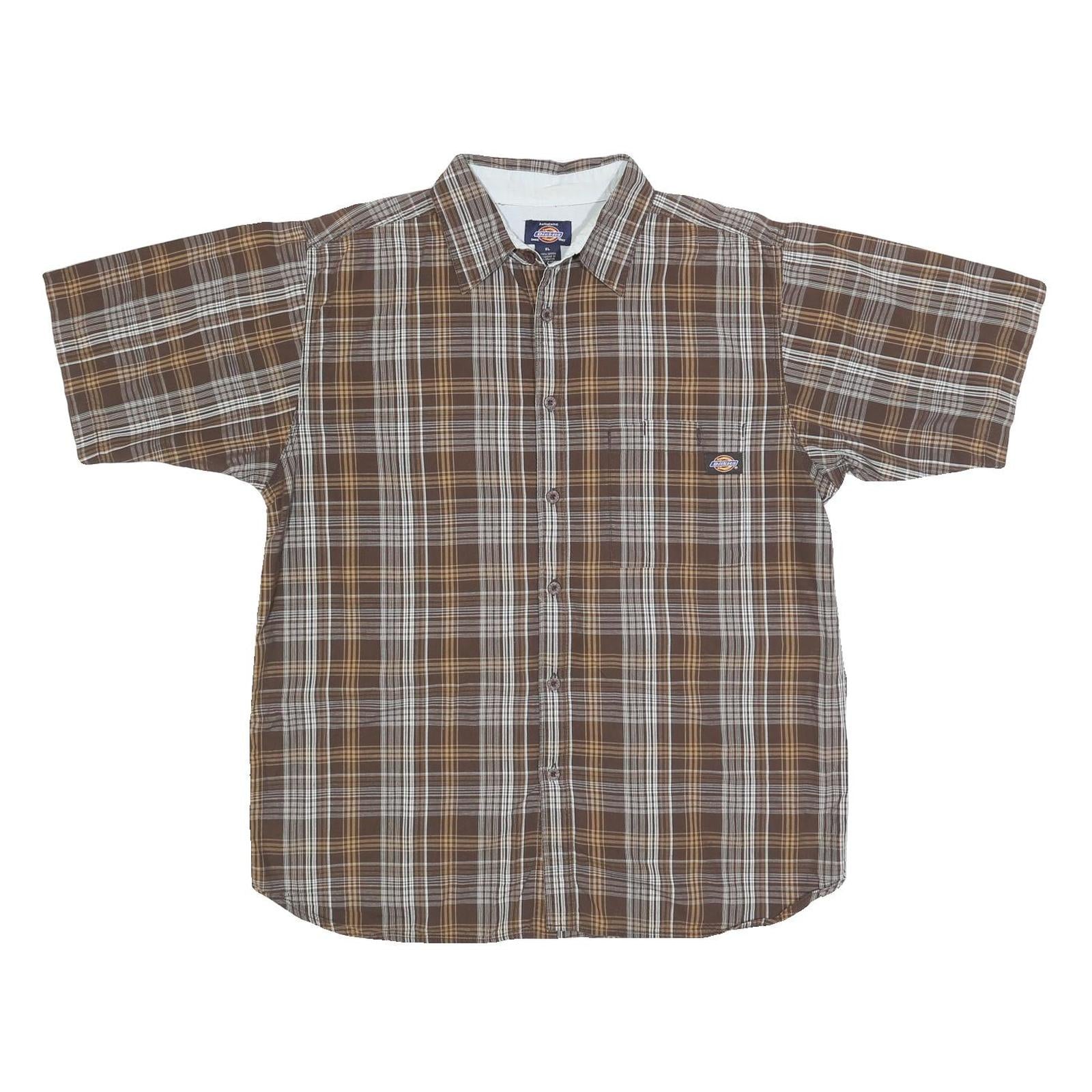 DICKIES Mens Brown & Beige Plaid Shirt XL Workwear Cotton Casual Button-Up