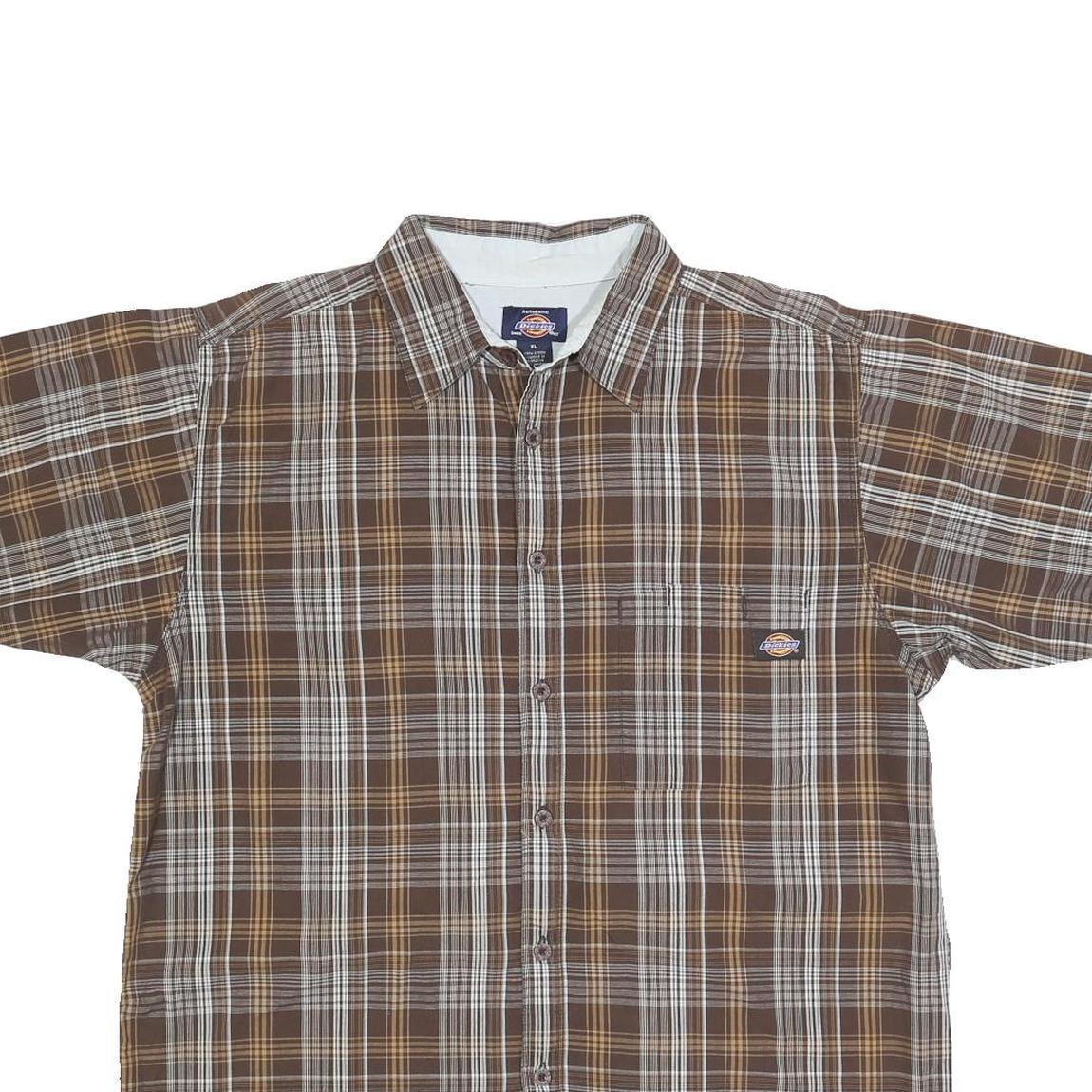 DICKIES Mens Brown & Beige Plaid Shirt XL Workwear Cotton Casual Button-Up