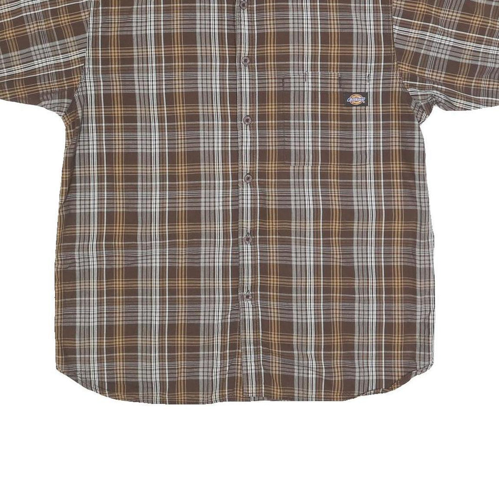 DICKIES Mens Brown & Beige Plaid Shirt XL Workwear Cotton Casual Button-Up