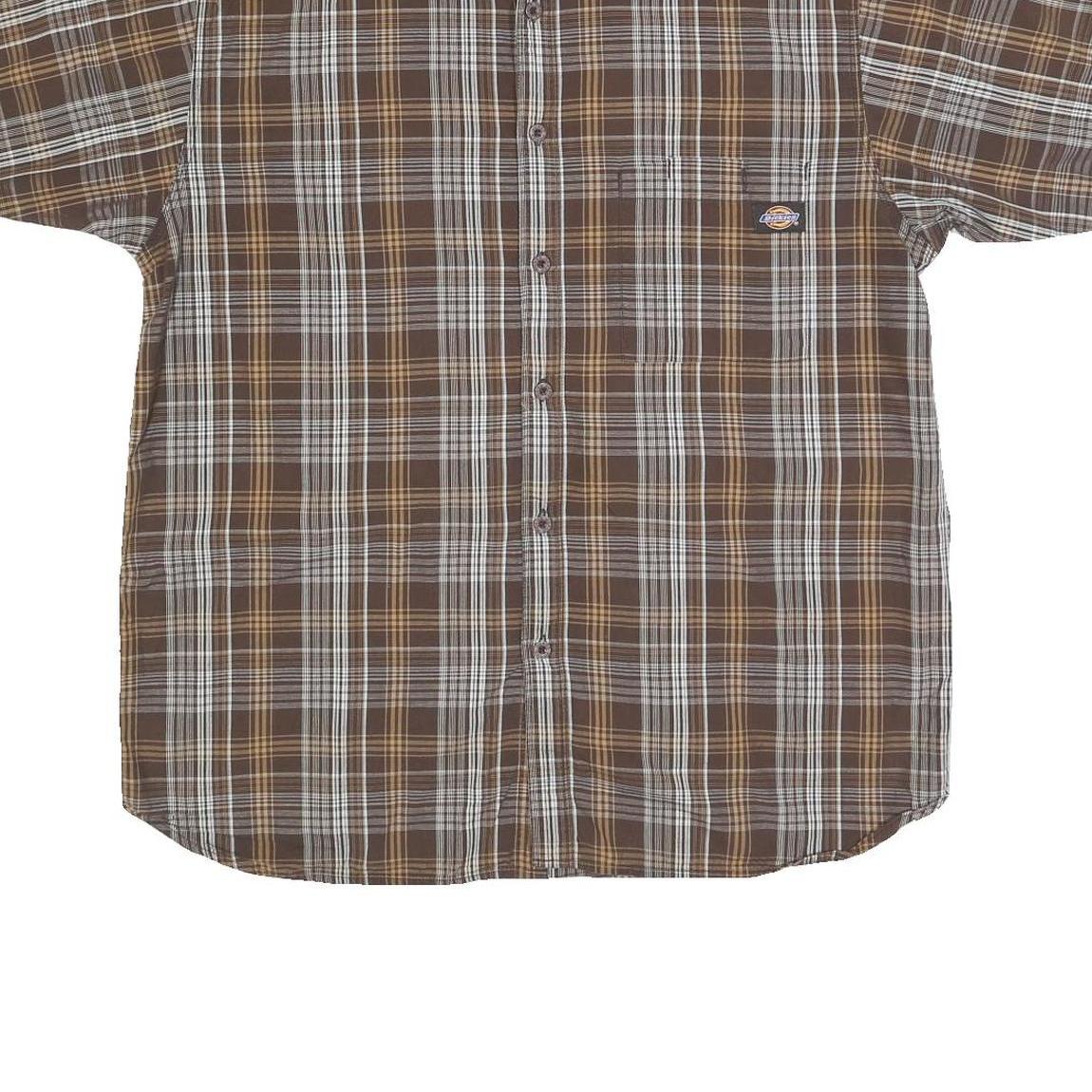 DICKIES Mens Brown & Beige Plaid Shirt XL Workwear Cotton Casual Button-Up