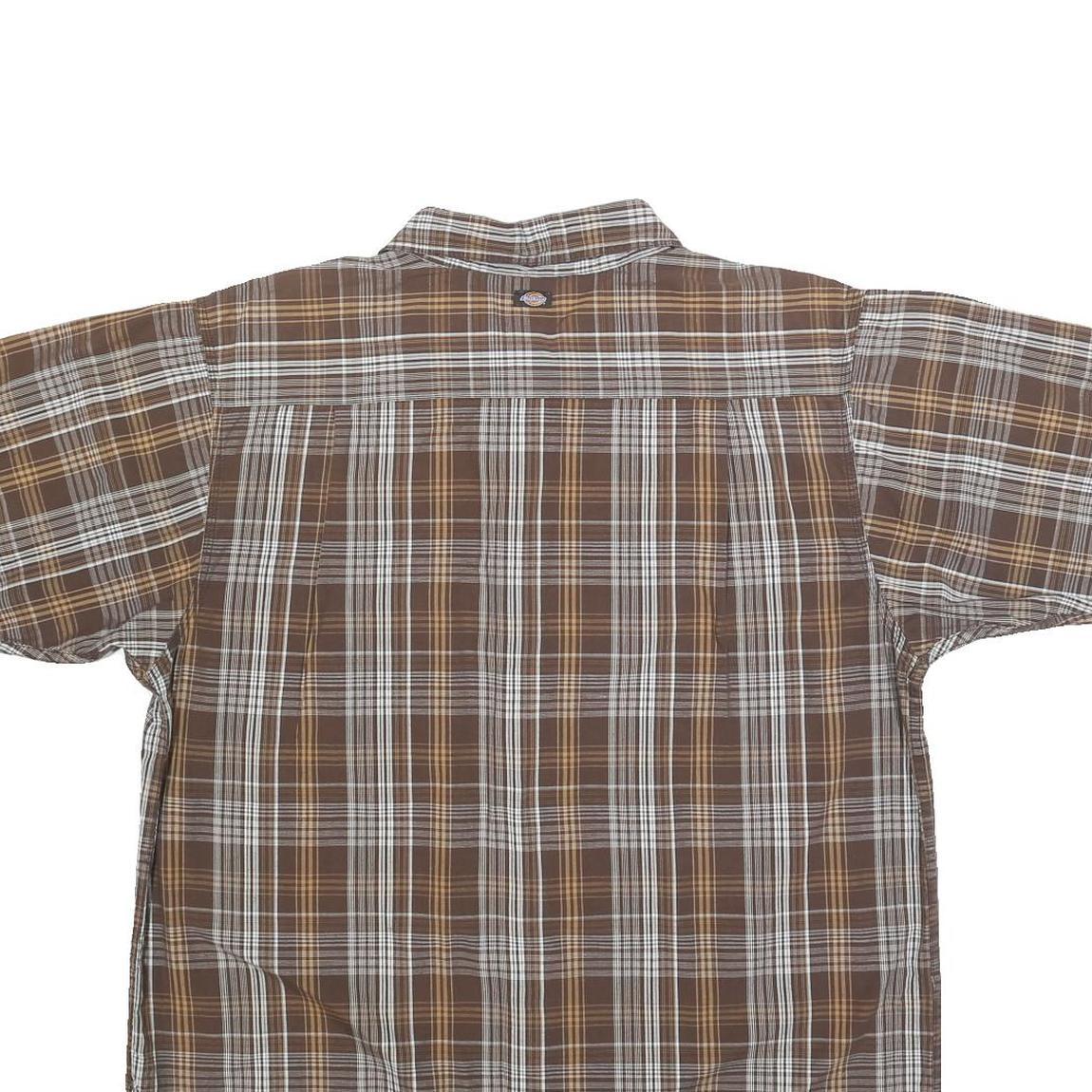 DICKIES Mens Brown & Beige Plaid Shirt XL Workwear Cotton Casual Button-Up