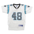 REEBOK Boys White & Blue 48 Davis NFL Football T-Shirt M Short Sleeve V-Neck