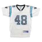 REEBOK Boys White & Blue 48 Davis NFL Football T-Shirt M Short Sleeve V-Neck