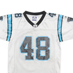 REEBOK Boys White & Blue 48 Davis NFL Football T-Shirt M Short Sleeve V-Neck
