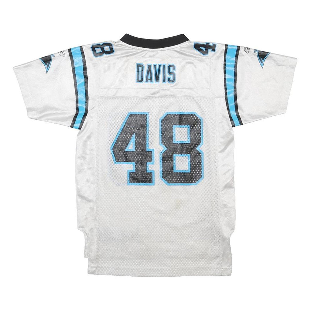 REEBOK Boys White & Blue 48 Davis NFL Football T-Shirt M Short Sleeve V-Neck