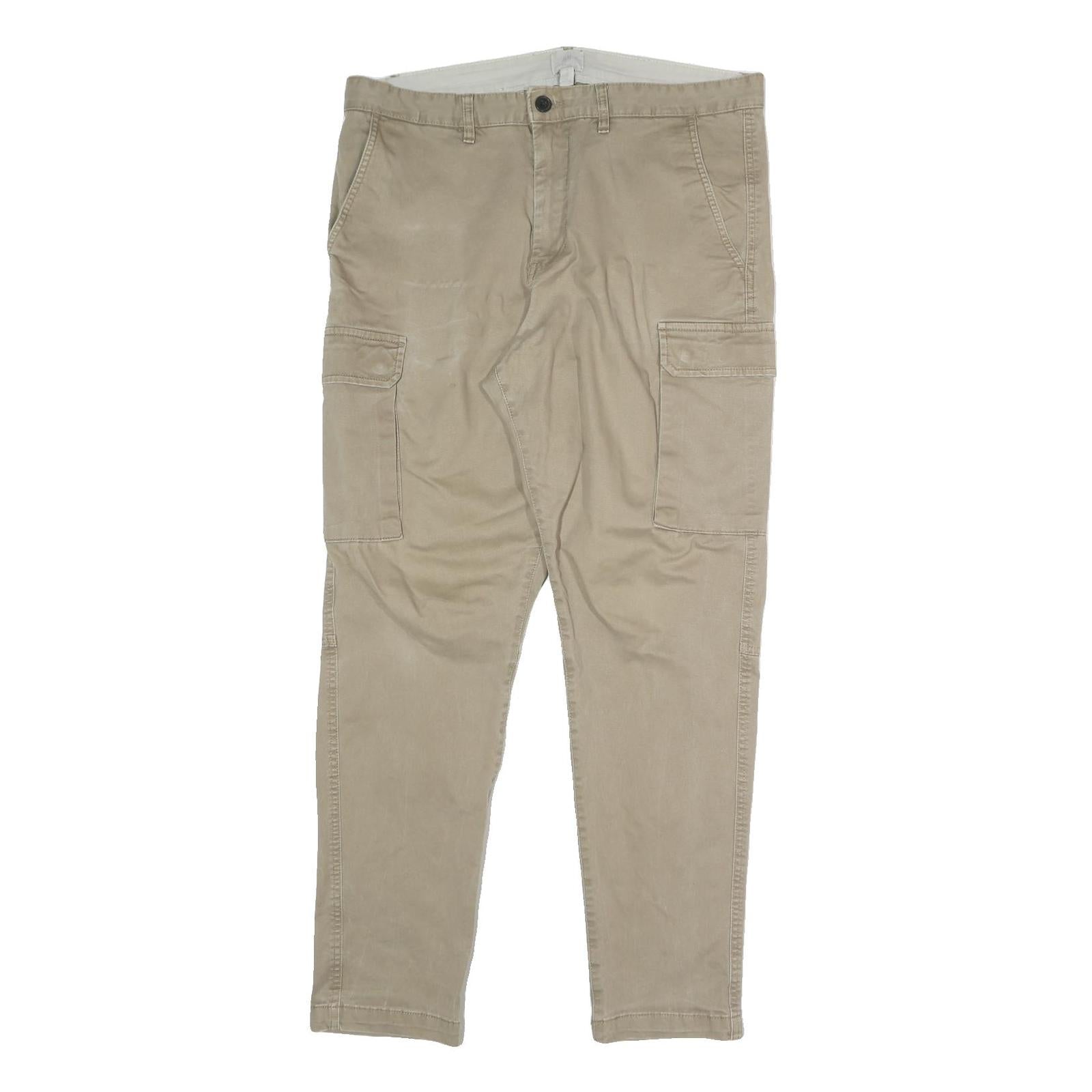 H&M Mens Cotton Blend Beige Relaxed Cargo Trousers W36 L30 Casual Everyday Wear