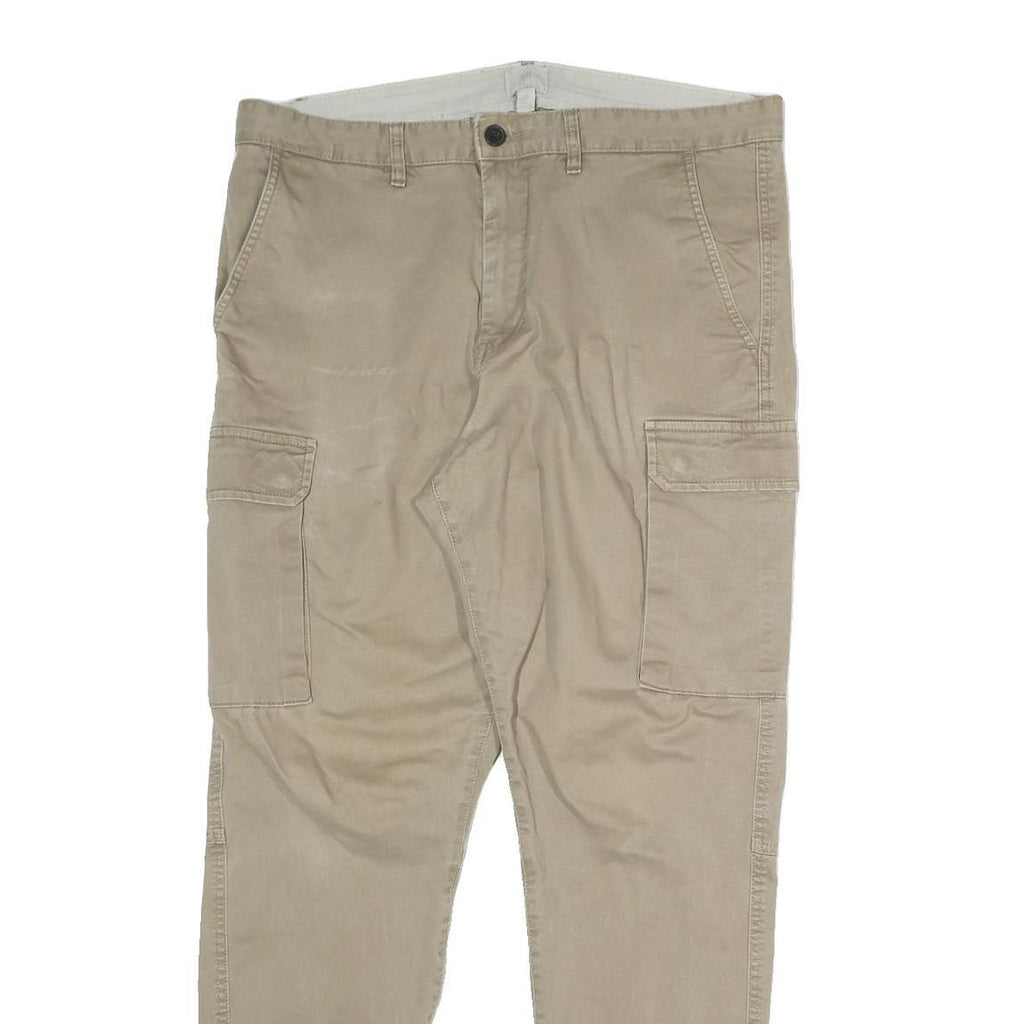 H&M Mens Cotton Blend Beige Relaxed Cargo Trousers W36 L30 Casual Everyday Wear