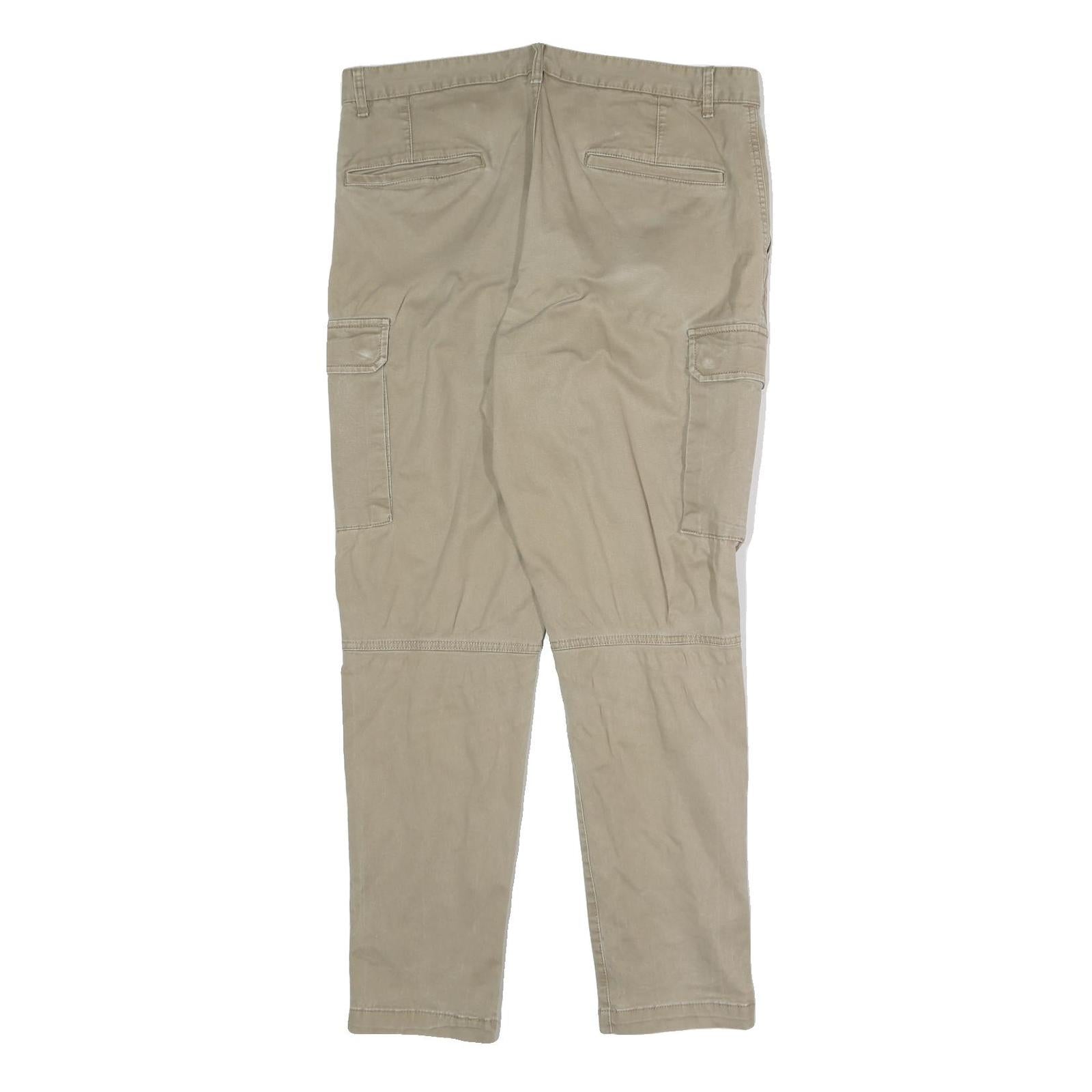 H&M Mens Cotton Blend Beige Relaxed Cargo Trousers W36 L30 Casual Everyday Wear