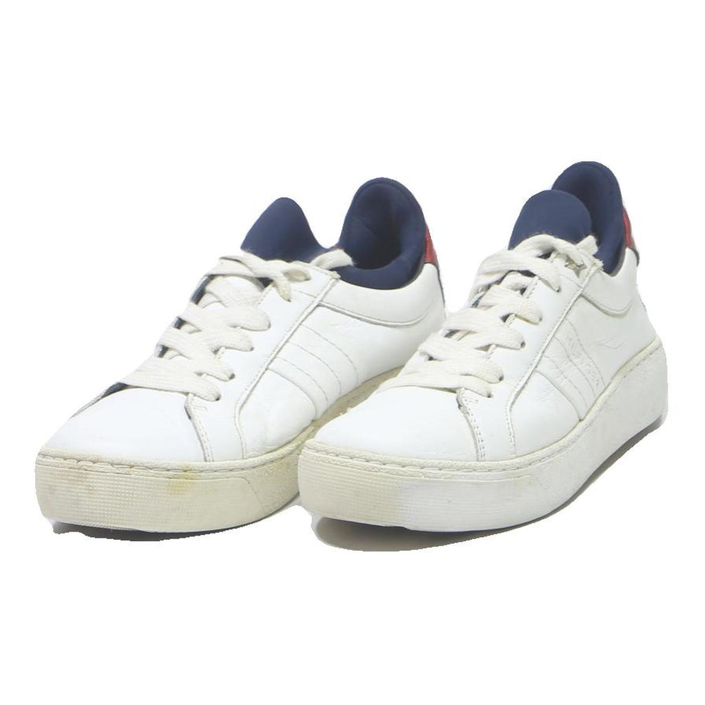 TOMMY HILFIGER Womens Lace-Up Trainers Leather White Navy Red UK 4.5 Casual