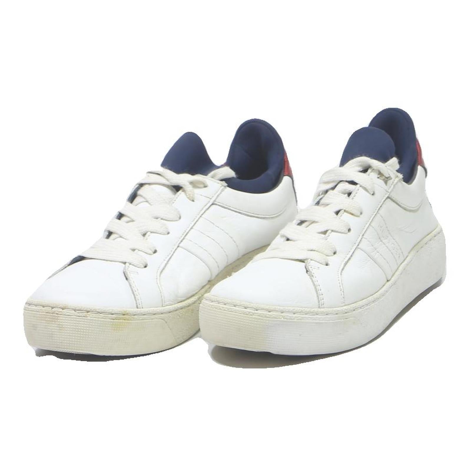 TOMMY HILFIGER Womens Lace-Up Trainers Leather White Navy Red UK 4.5 Casual