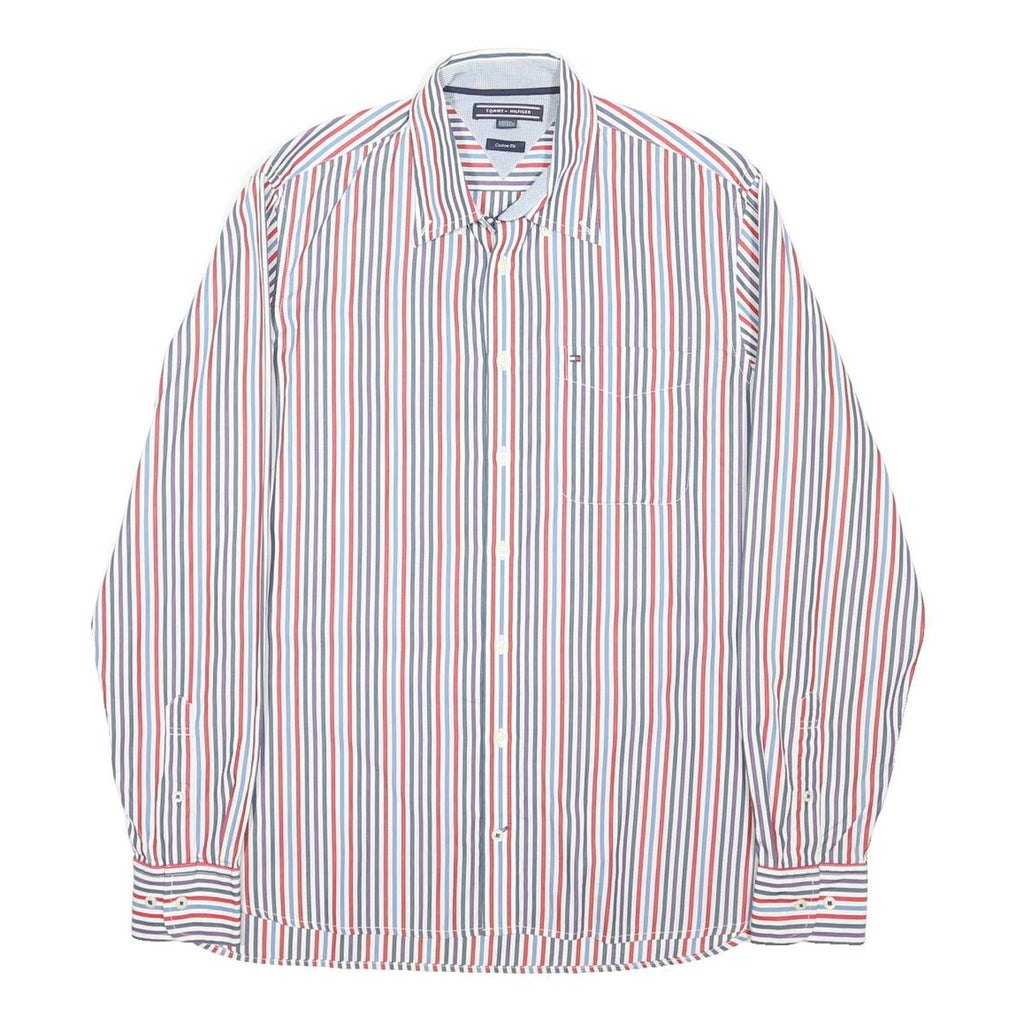 TOMMY HILFIGER Mens Blue & Red Striped Button-Down Shirt M Cotton Blend Long