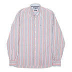 TOMMY HILFIGER Mens Blue & Red Striped Button-Down Shirt M Cotton Blend Long