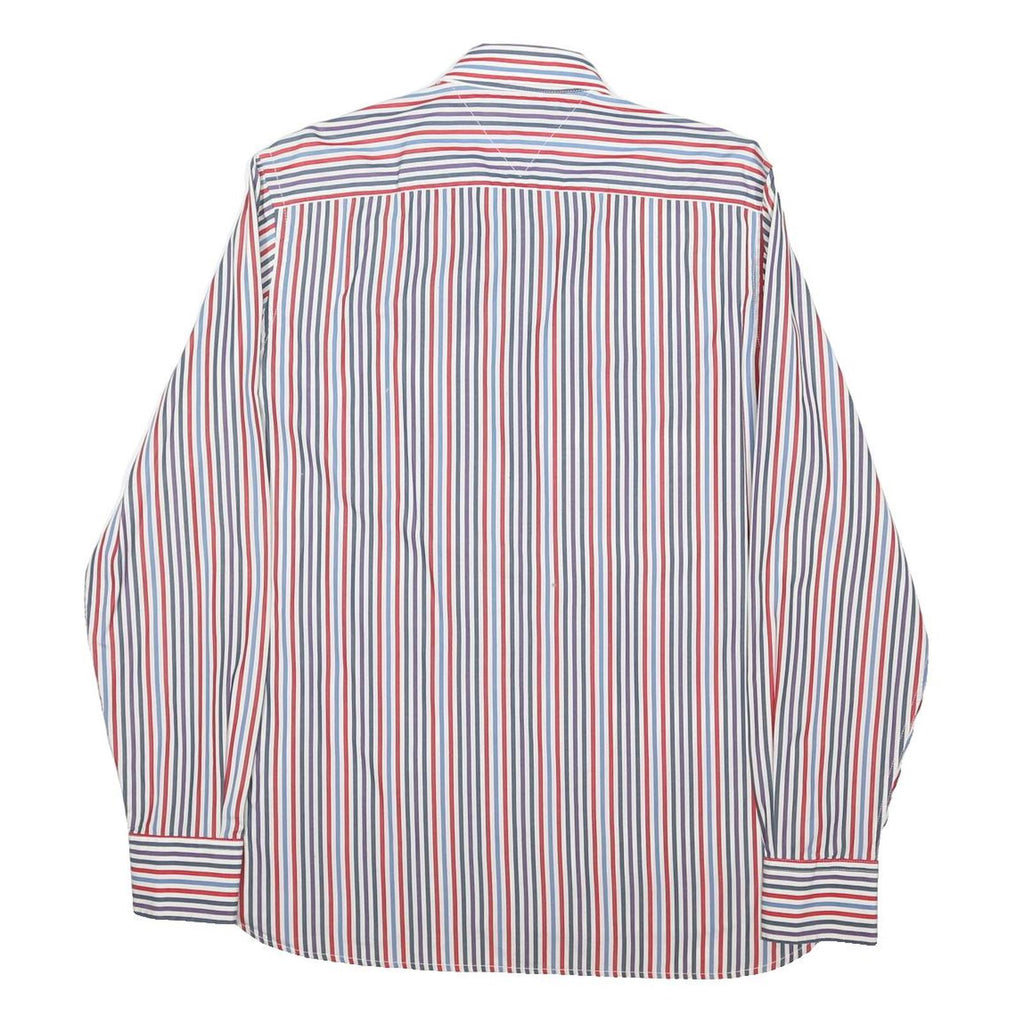 TOMMY HILFIGER Mens Blue & Red Striped Button-Down Shirt M Cotton Blend Long