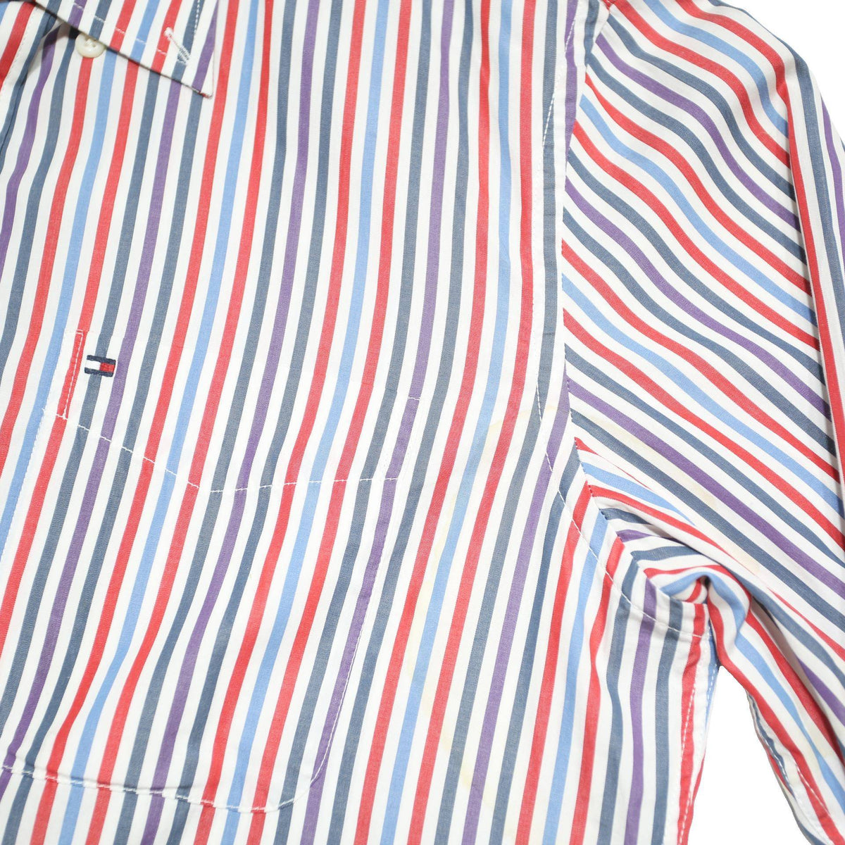 TOMMY HILFIGER Mens Blue & Red Striped Button-Down Shirt M Cotton Blend Long