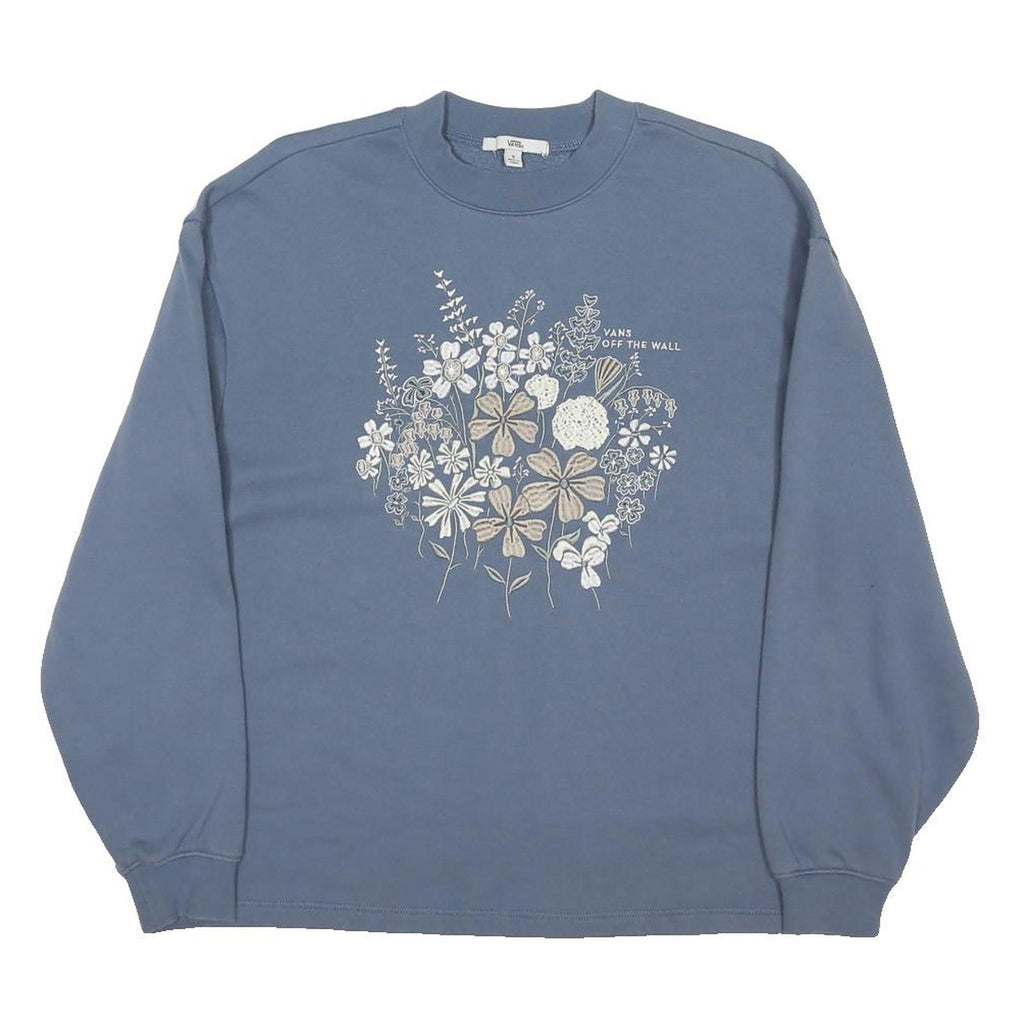 VANS Womens Blue Sweatshirt M Floral Print Crew Neck Long Sleeve Cotton Blend