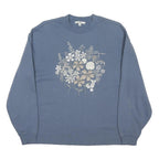 VANS Womens Blue Sweatshirt M Floral Print Crew Neck Long Sleeve Cotton Blend