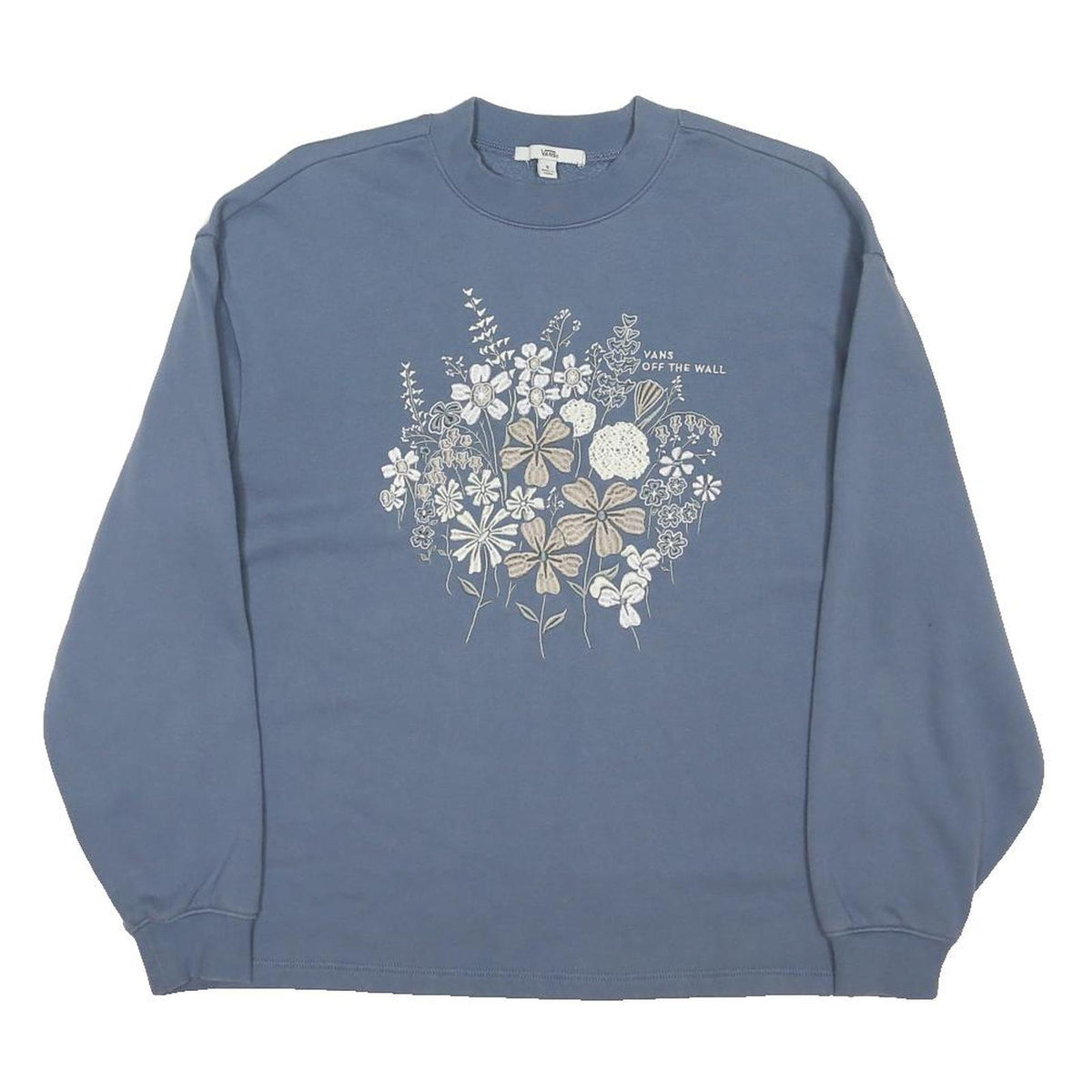 VANS Womens Blue Sweatshirt M Floral Print Crew Neck Long Sleeve Cotton Blend