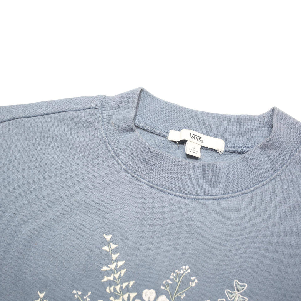 VANS Womens Blue Sweatshirt M Floral Print Crew Neck Long Sleeve Cotton Blend