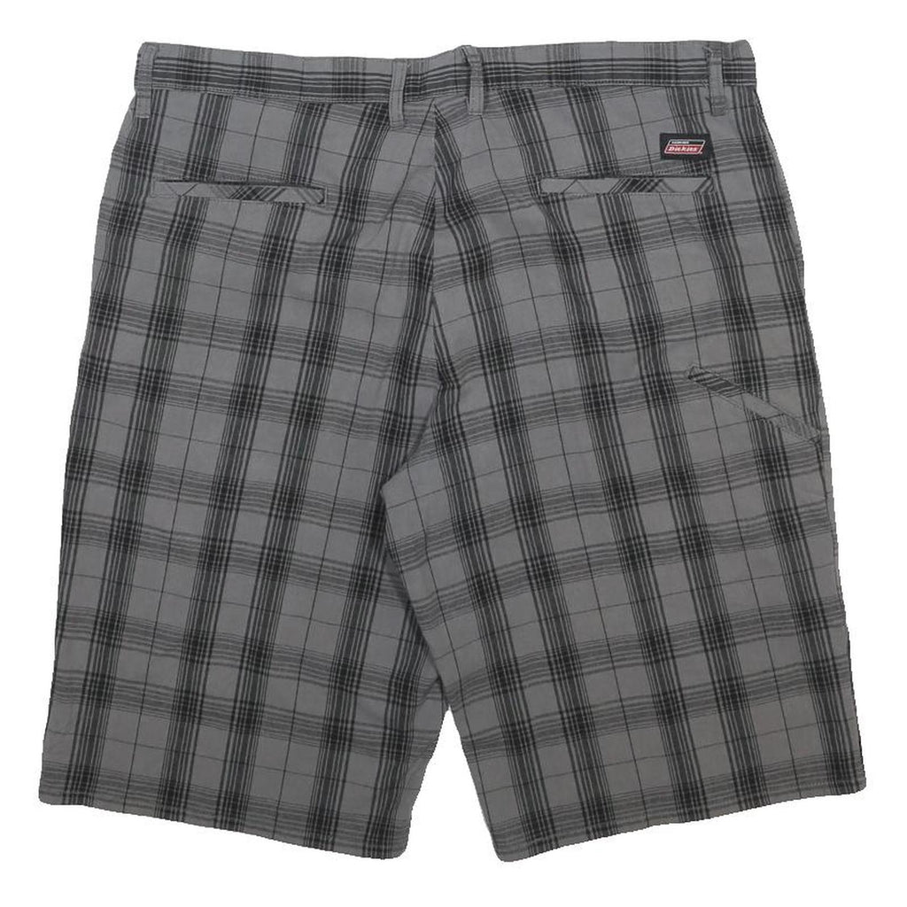 DICKIES Mens Grey Black Check Cargo Shorts XL W38 Workwear Cotton Blend